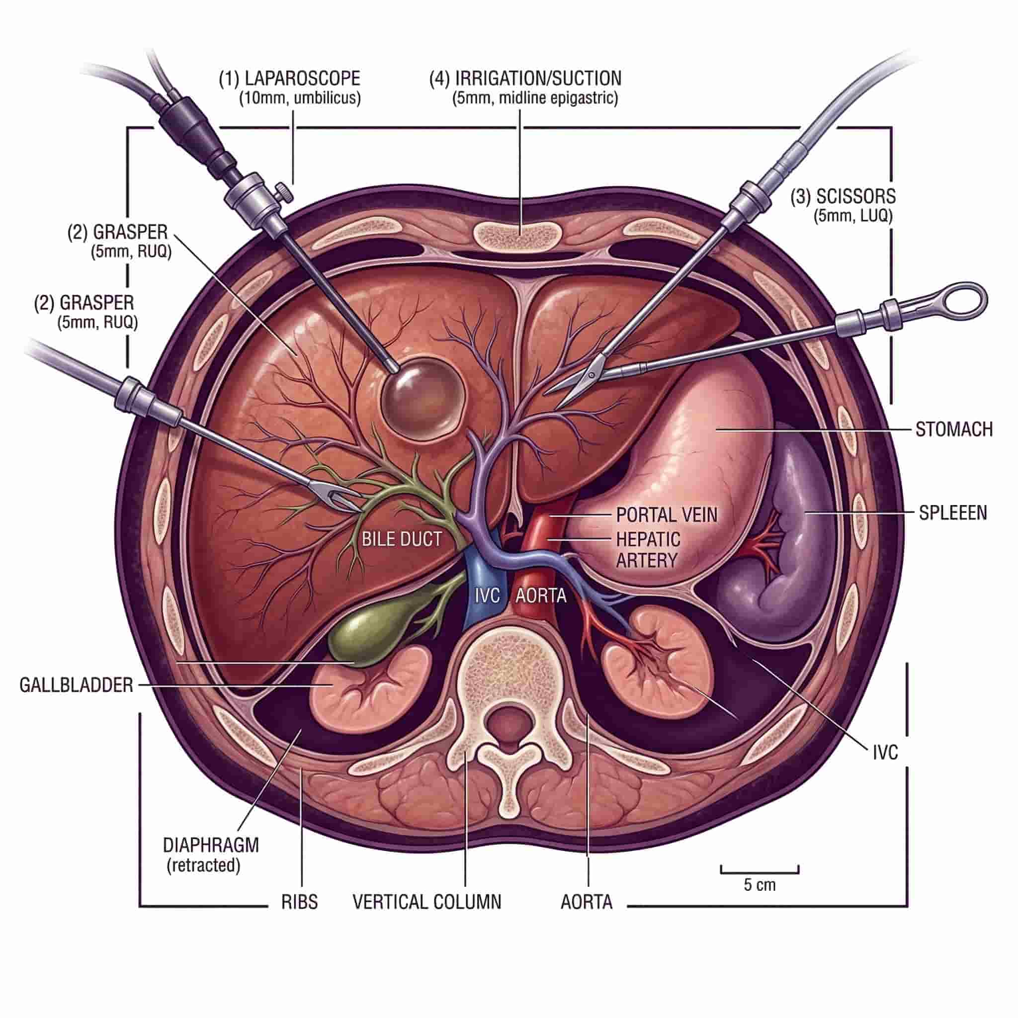 Laparoscopic liver cyst surgery procedure